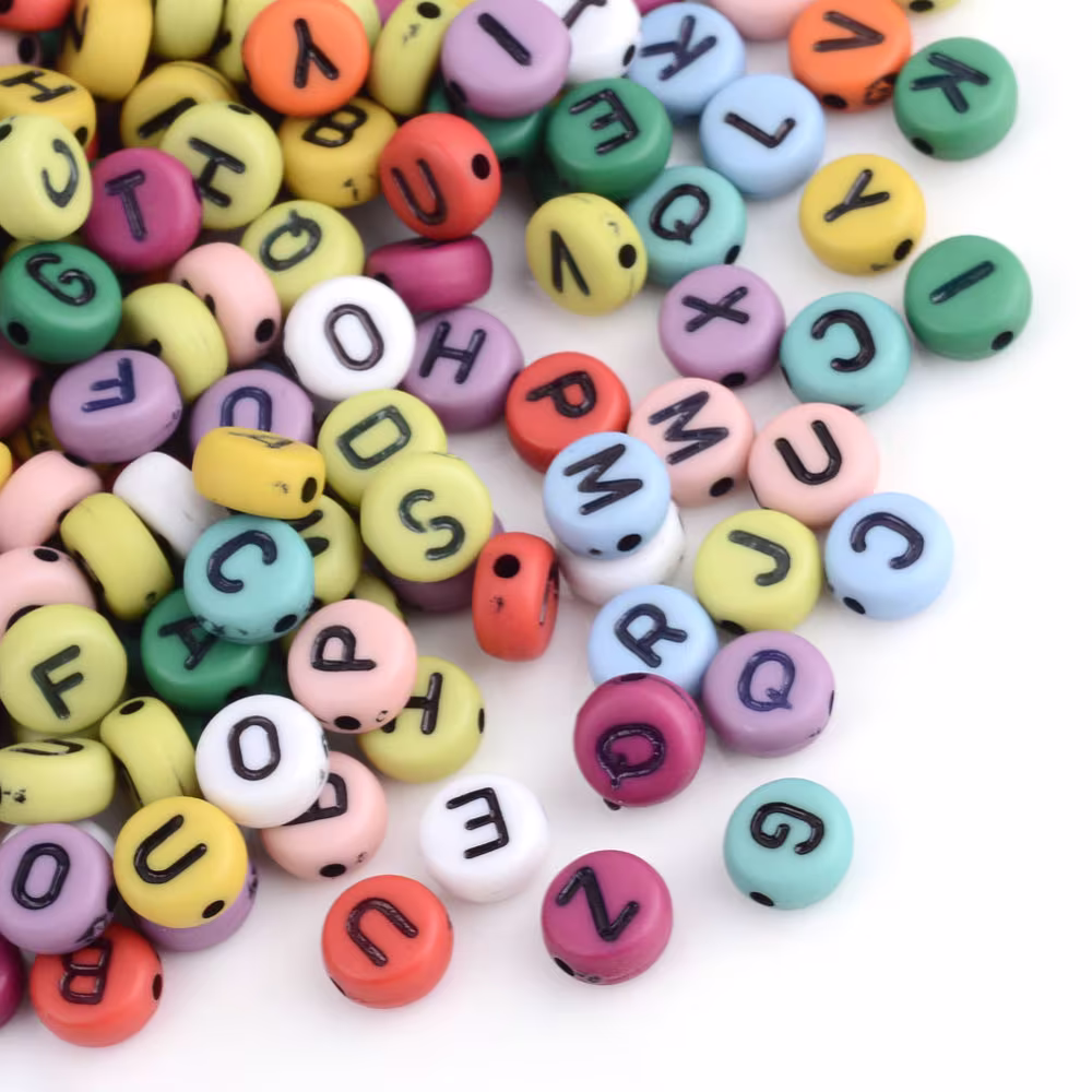 100Pcs - Colored Acrylic Circle Bead With Letter Opaque Beads Mixed Colors Craft Creating Jewelry Making Supplies | Bd006