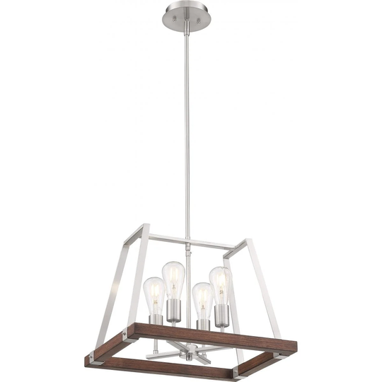 Outrigger 4-Light Pendant Fixture Brushed Nickel and Nutmeg Wood Finish