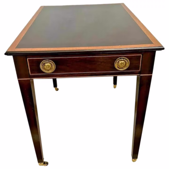 Stickley Side Table Hepplewhite Style Banded Mahogany Single Drawer Casters