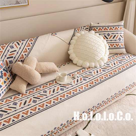 Boho Cotton&linen Sofa Cushion, Sofa Slipcover, Bohemian Throw Pillowcase, Non-Slip Washable Couch, Couch Cover, Furniture Protector