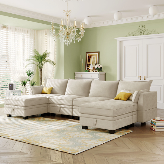 Large U-Shape Modular Sectional Sofa, Convertible Sleeper Sofa with Reversible Chaise