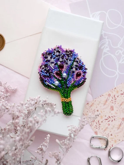 Diy Beaded Brooch Kit Lavander, Jewelry Tool Set, Beaded Brooch Pin, Ukraine, Floral Brooch, Diy For Adults, Beadwork Ornament