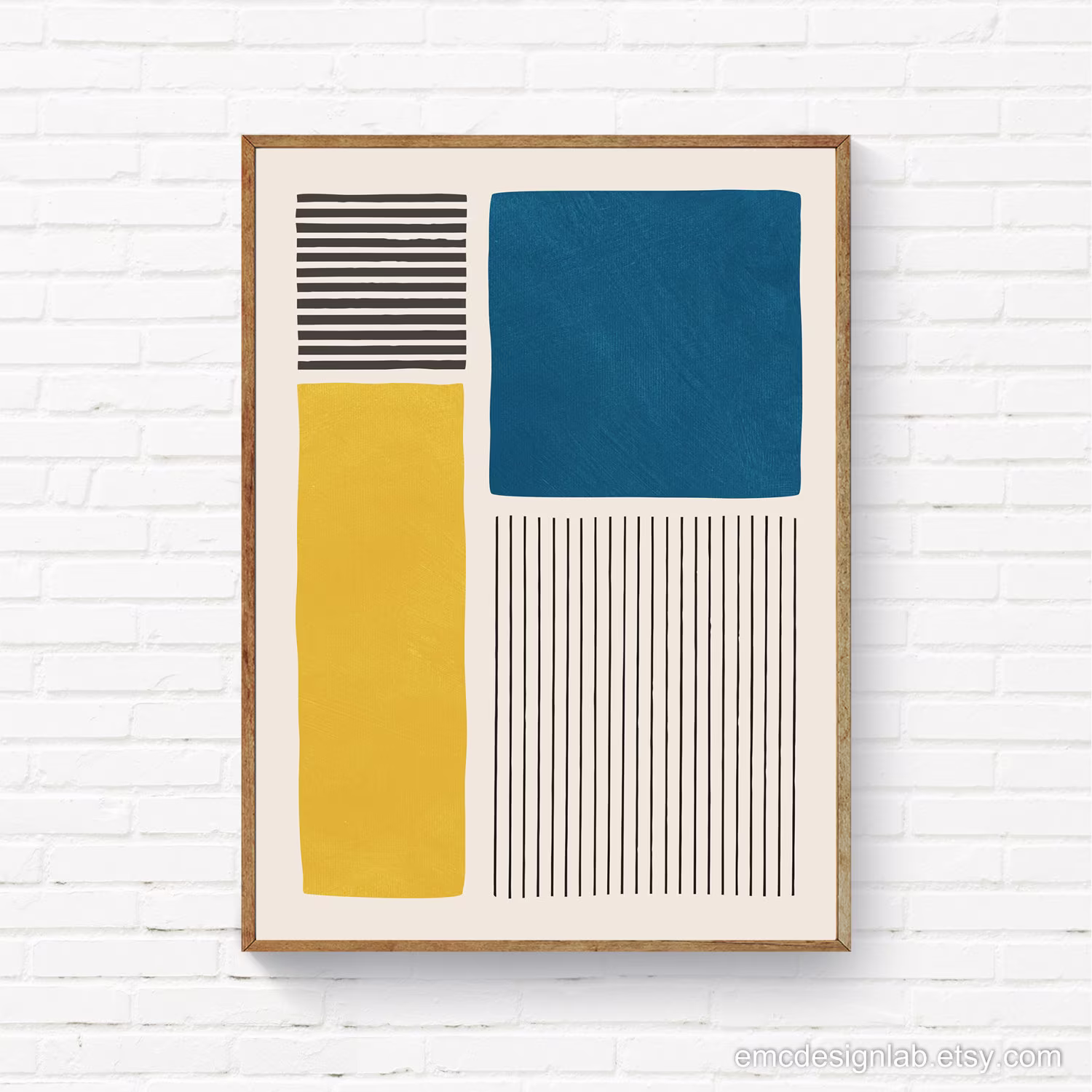 Blue Petrol & Yellow Color Block Wall Art, Bold Lines Mustard Navy Art Print, Print On Canvas Available, Xxl Size Request