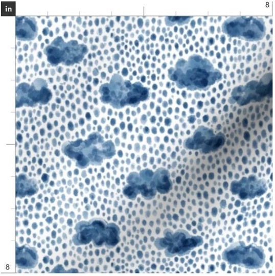 Rain Fabric By The Yard | Blue Raindrops Nature Weather Outdoors Watercolor Clouds Print To Order Custom
