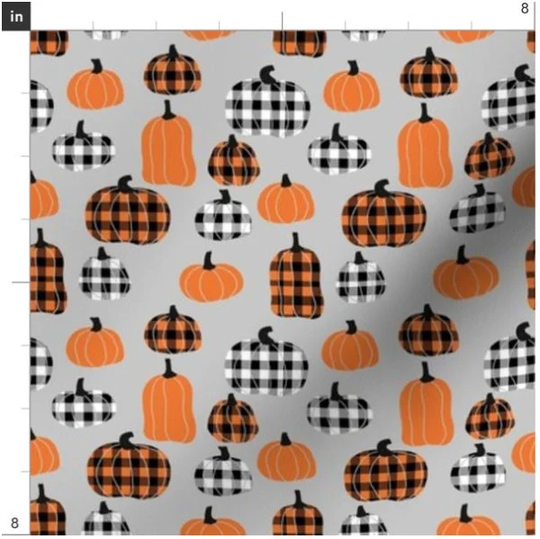 Plaid Pumpkins Halloween Fabric By The Yard | Buffalo Fall Thanksgiving Autumn Harvest Custom