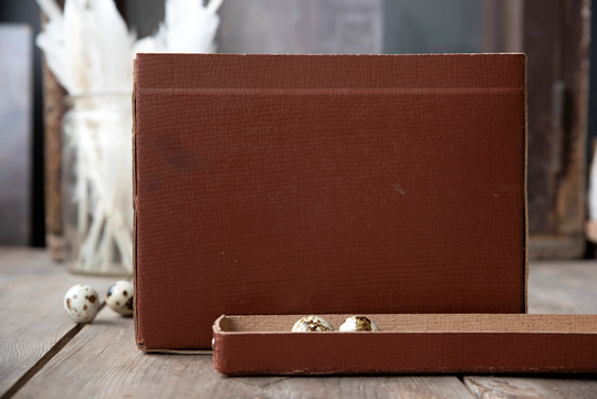 Vintage Box With Lid, Brown Cardboard Box, Box Covered Rivets, Small Storage Top