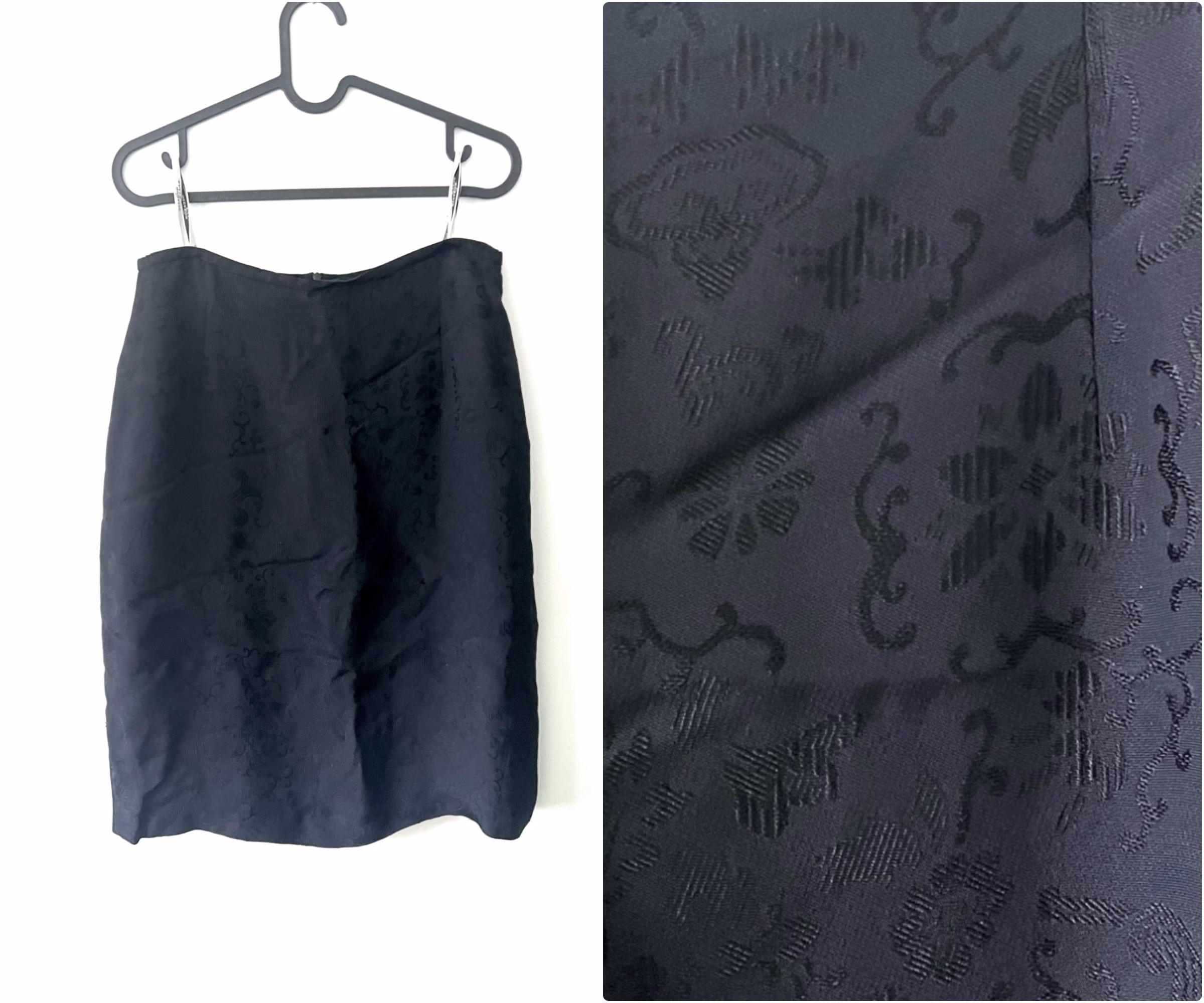 Flower Satin Black Skirt/Mini Pencil Floral Evening Birthday Cocktail Work 90S - M