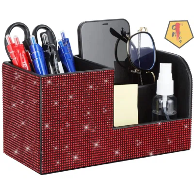 Desk Pen Pencil Holder Bling Pasted Rhinestones Paper Stationery Storage Box, Multi-Functional Organizer For Pen/Pencil,Cell Phone,Business Name Cards