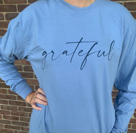 Grateful Long Sleeve Comfort Colors, Washed Denim Colors T-Shirt, Positivity Tee, & Blessed Fall Tee