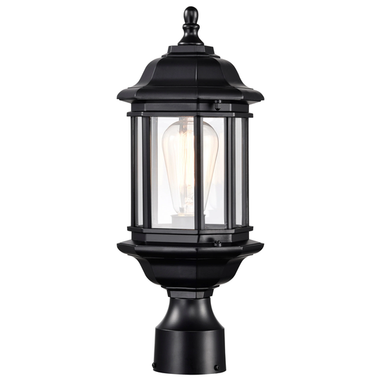 Hopkins Outdoor Small Post Light Pole Lantern 1 Light Matte Black Finish Clear Glass
