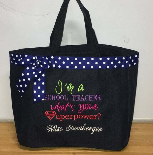 Personalized Teacher Tote Bag/Birthday Gift/Essential Tote/Book Art Bag/Best Gift/Teacher Appreciation Day/Teacher Super Power