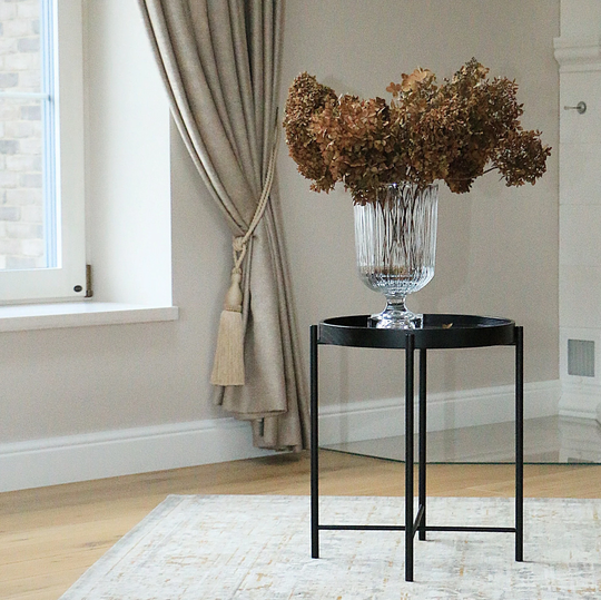 Oak Tray Side Table With Metal Legs | Small Side Modern Round Bedside Nightstand Tray40