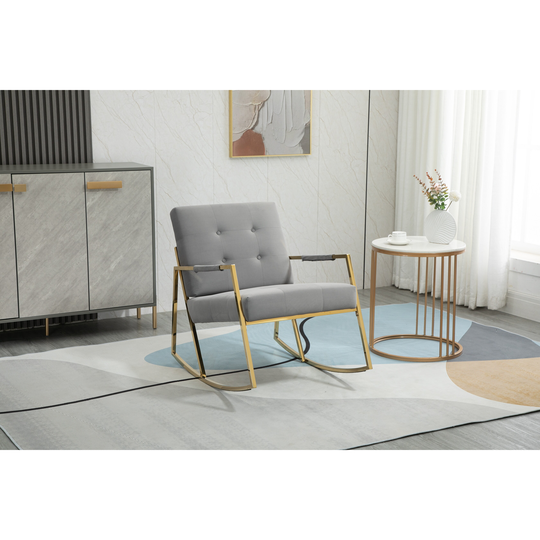 Accent Chair Leisure Metal Frame Rocking Chair Velvet Button Backrest Padded Ergonomic Chair with Stainless Steel Feet