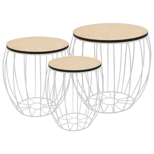 Coffee Table Set 3 Pieces Poplar Plywood Iron
