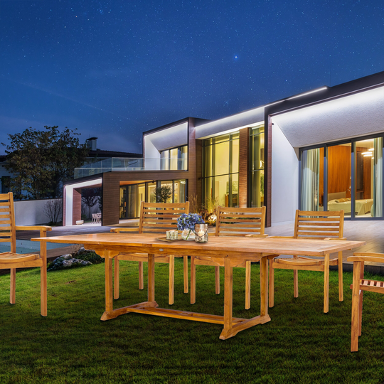 Chic Teak Italy Rectangular Teak Wood Double Extension Outdoor Dining Table, 78 to 118 inch (Table Only)