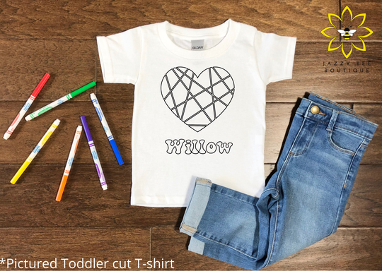 Custom Stained Glass Heart Coloring Shirt For Kids, Color Your Shirt, Personalized Valentine's Day Heart Tee