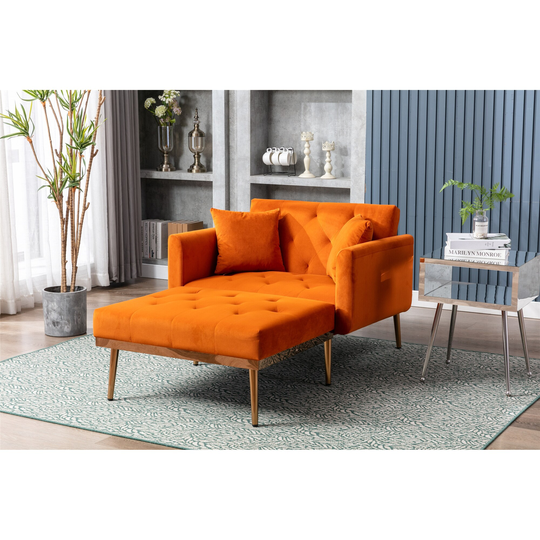 Vintage Tufted Chaise Lounge Velvet Padded Seat Accent Chair Living Room Arm Chairs with Chair & Ottoman Sets and Metal Legs