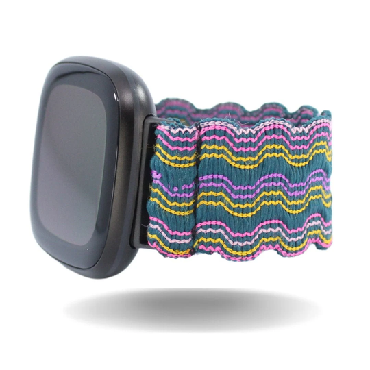 Elastic Fitbit Sense/Versa 3 Watch Band - Fits & Purple Colorful Rainbow Stripes Scallop Boho Chic Gift