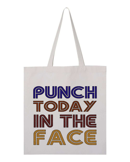 Boxing Tote Bag, Punch Today in The Face, Karate Inspirational Funny Grocery Mma Sublimated Design, 13" X 10.25"