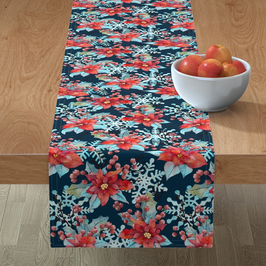 Poinsettia Table Runner - Christmas By Beatitudesdesign Snowflakes Holiday Cotton Sateen Spoonflower