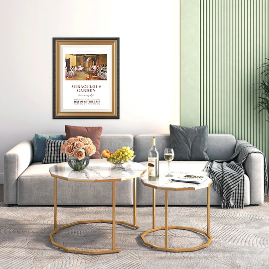 25.6 " Coffee Table End table 25.6 " with Marble Top and Metal Legs