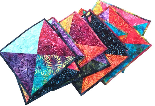 Batik Fabric Mini Quilt, Mug Rug Or Table Topper With Colorful Patchwork