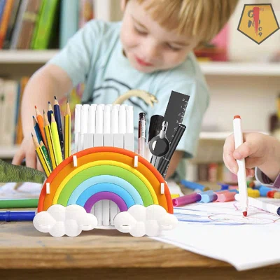 Silicone Pencil Holder, Cute Rainbow Decor Art Pencil Holder For Kids Girl, Desk Pen Holder Caddy Organizer For Home School Supplies Office Accessorie