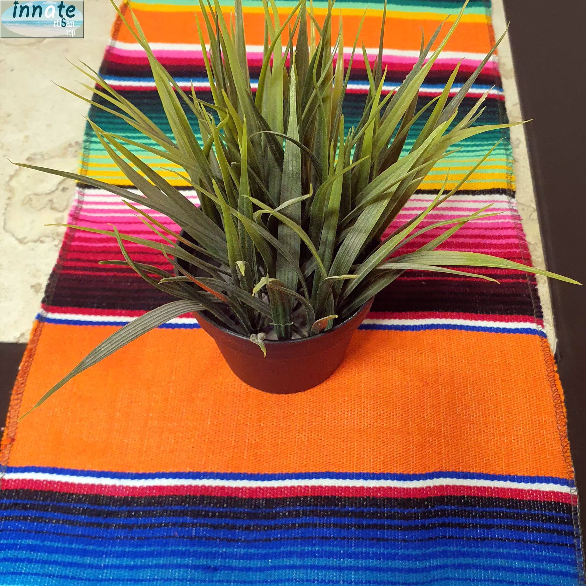 Authentic 7Ft Fine Orange Serape, Table Runner, Woven, Serape Orange, Mexican Decor