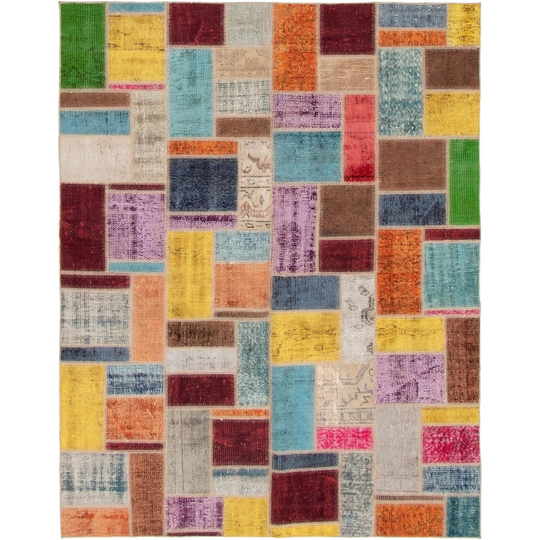 Hand-knotted Color Patchwork Multi Color Wool Rug - 5'8 x 7'10