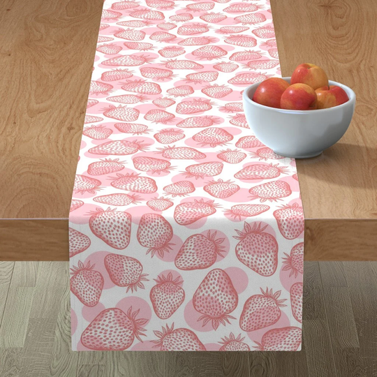 strawberry Table Runner - Fields By Francesca Willett Designs Pink Fruit Berries Baby Cotton Sateen Spoonflower