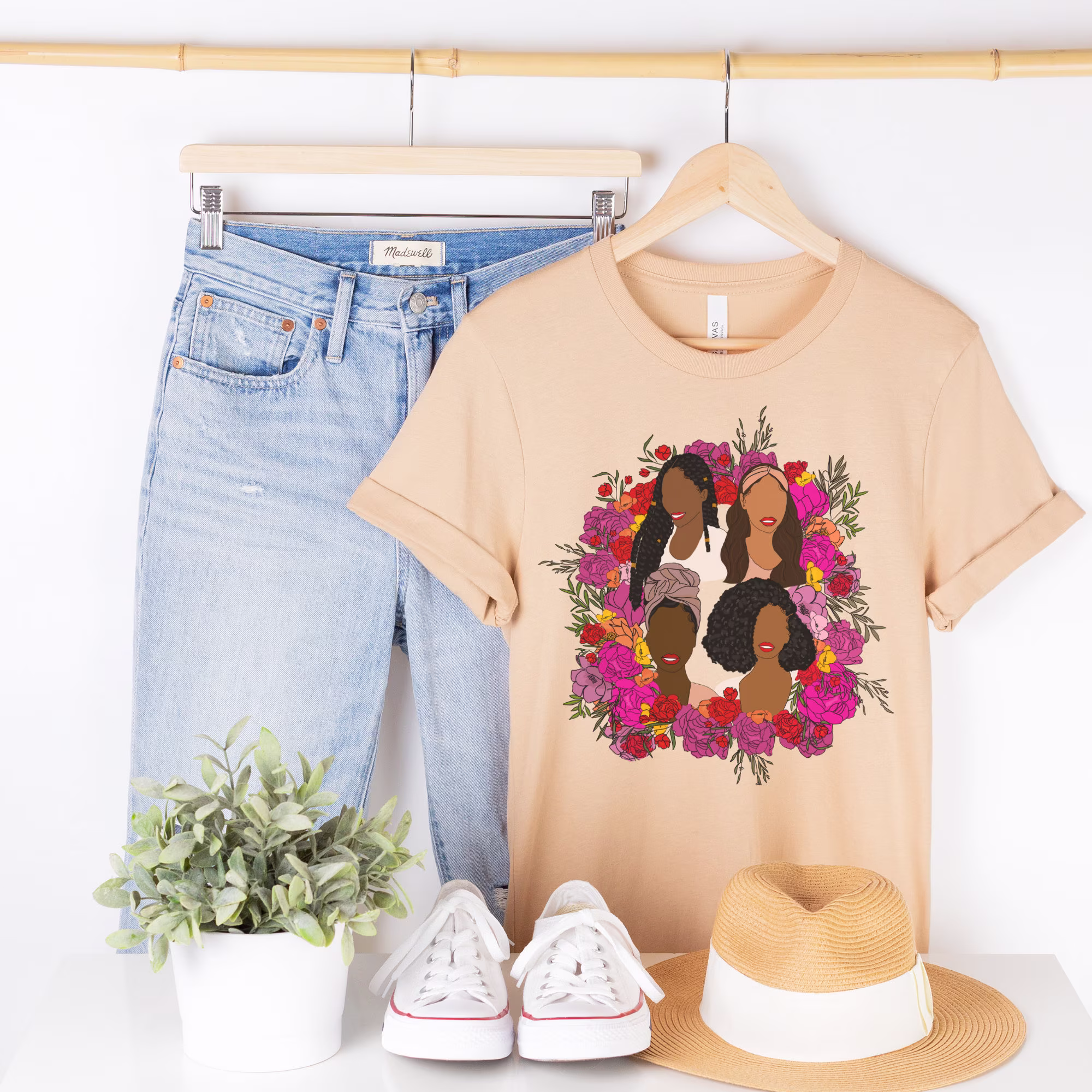 Women Of Color Floral Custom Tshirt Black Herstory/History Month Tee