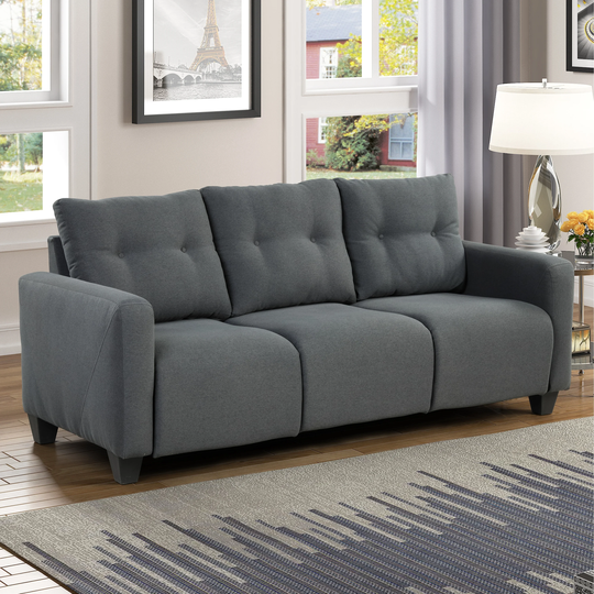 Modern 3-Seat Tufted Fabric Upholstered Sofa for Living Room, Grey