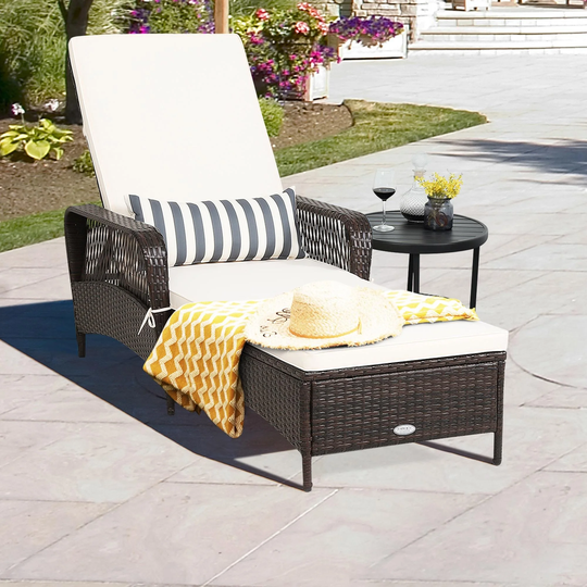 Gymax Rattan Patio Lounge Chair Chaise w/ Adjustable Backrest Cushion - 79'' x 29'' x 40''