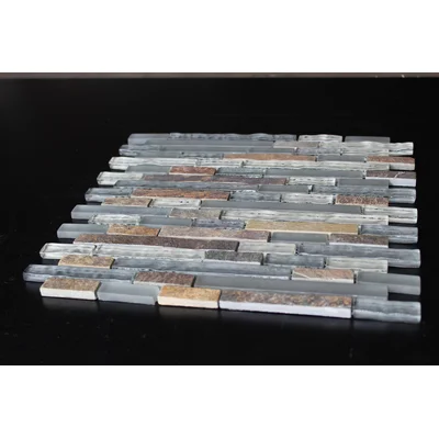 12" x 12" Natural Stone/Glass Linear Mosaic Wall Tile