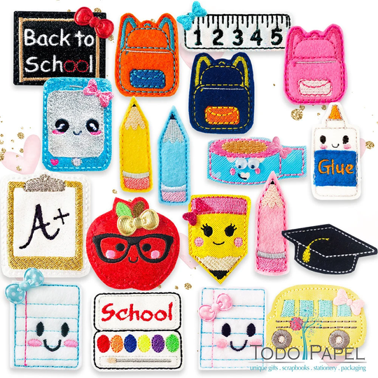 School Felties For Diy School Gifts, Bow Making, Scrapbooking, Teachers Gifts. Felt Embellishments. Washi Tape, Pencil, Bus, Backpack