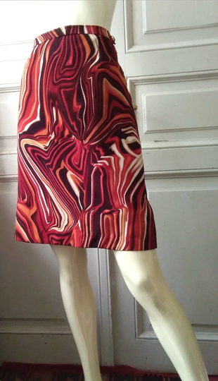 70S Mini Pencil Skirt, Psychedelic Print Retro Colorful Skirt Abstract High Waist Handmade Elegant Casual