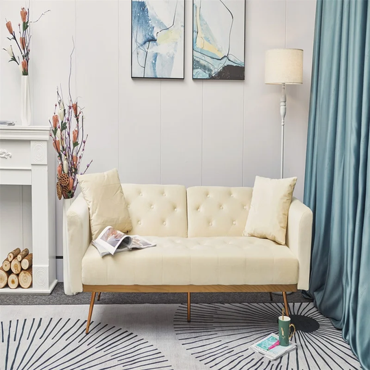 Beige Folding Living Room Sofa Bed Loveseat Sofa with Midfoot Including Two Pillows for Living Room Bedroom