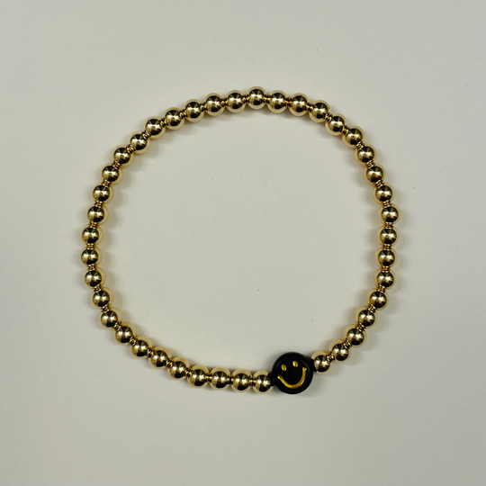 14K Gold Filled 4mm Beaded Smiley Face Bracelet | Custom Personalized Name