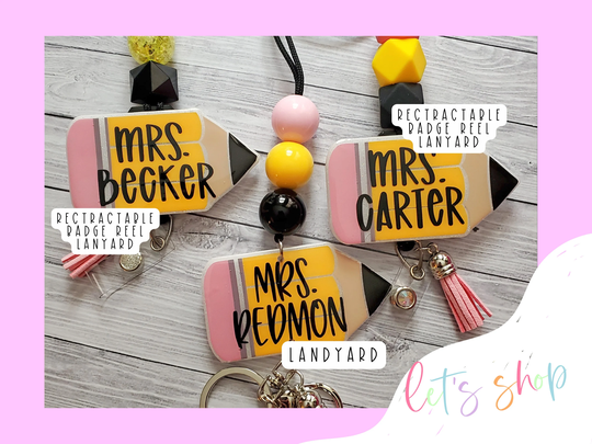 Teacher Lanyard, Personalized Pencil Beaded Lanyard, Gift For Teacher, Id Holder, Cute Badge Reel Educator, Glitter