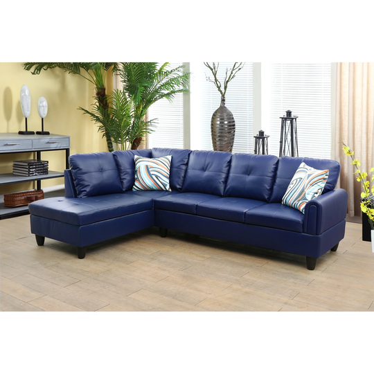 2-Pieces Sectional Sofa & Chaise,Navy Blue,Faux Leather(09730A-2)
