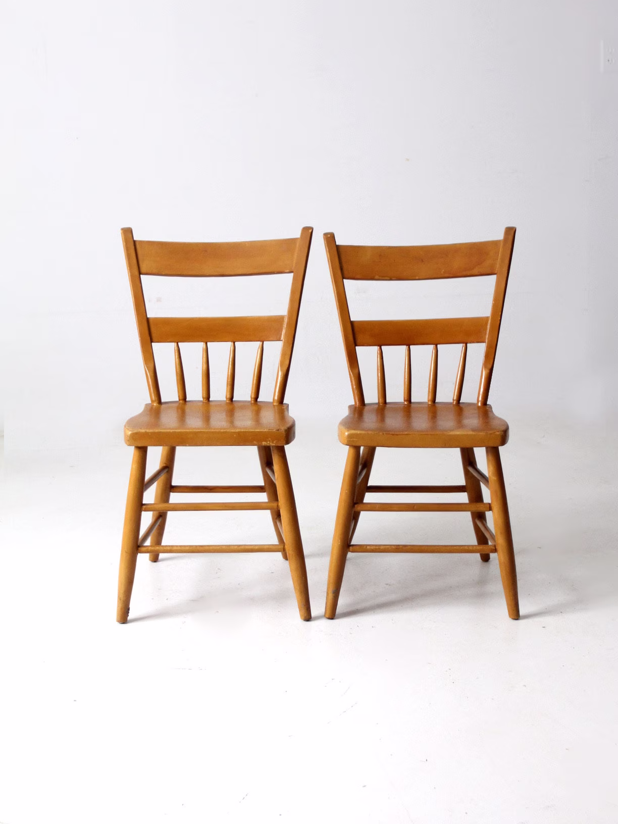 Antique Plank Seat Chairs Pair, Farmhouse Primitive