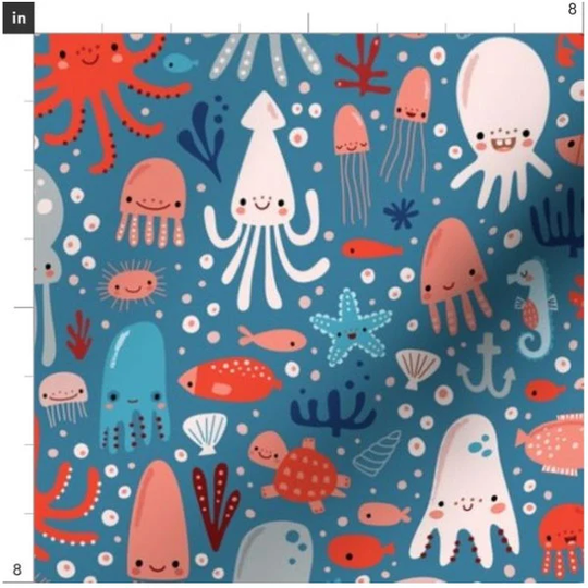 Octopus Cavern Fabric By The Yard | Ocean Sea Nautical Giant Squid Custom