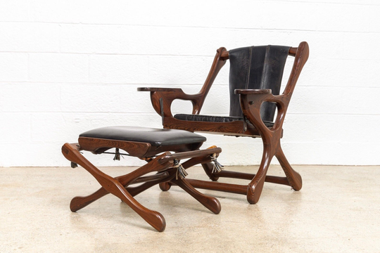 Vintage Mid Century Rosewood & Black Leather Lounge Chair & Ottoman By Don Shoemaker For Senal