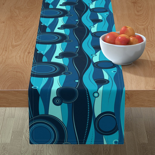 Ocean Flow Table Runner - Aboriginal Inspired By Luciafontes Lue Water Wallpaper Lines Waves Sea Cotton Sateen Spoonflower