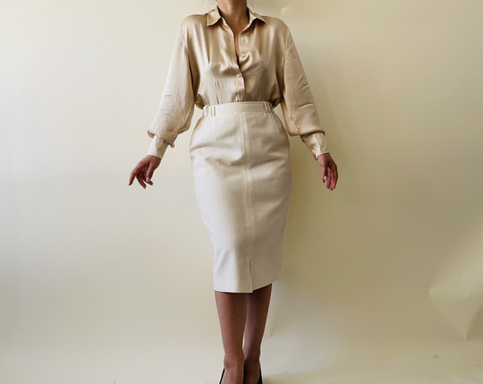 Vintage Wool Mix Cream Pencil Skirt. Office Skirt