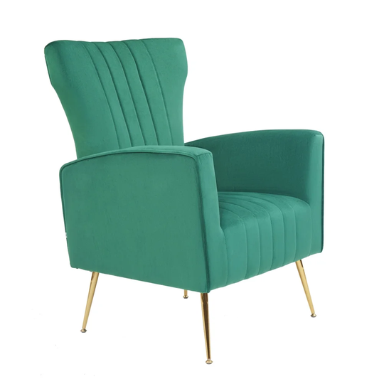 Velvet Accent Chair, Upholstered Wingback Arm Chair with Gold Legs