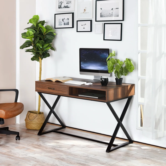 Vintage Home Brown Drawer Storage Office Desk-Metal&Wood