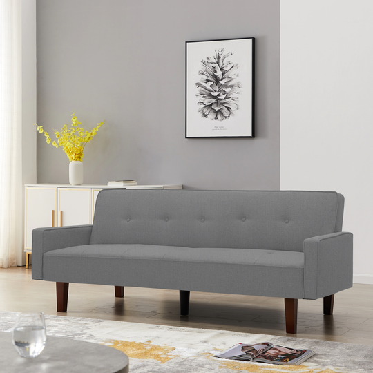 Convertible Futon Sofa Bed Polyester Fabric Upholstered Living Room Couches