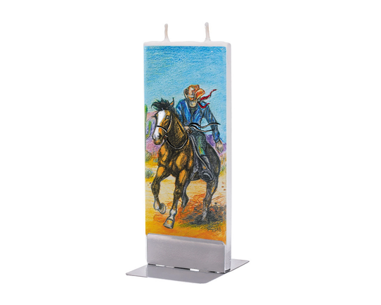 Hand Painted Flat Candle | Cowboy On Horse Small Unique Gift Western Décor