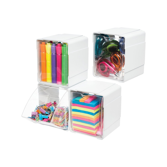 Deflect-O White/Clear Plastic Compartment Storages (Set of 4) - 5.5" x 4.88" x 4.75"